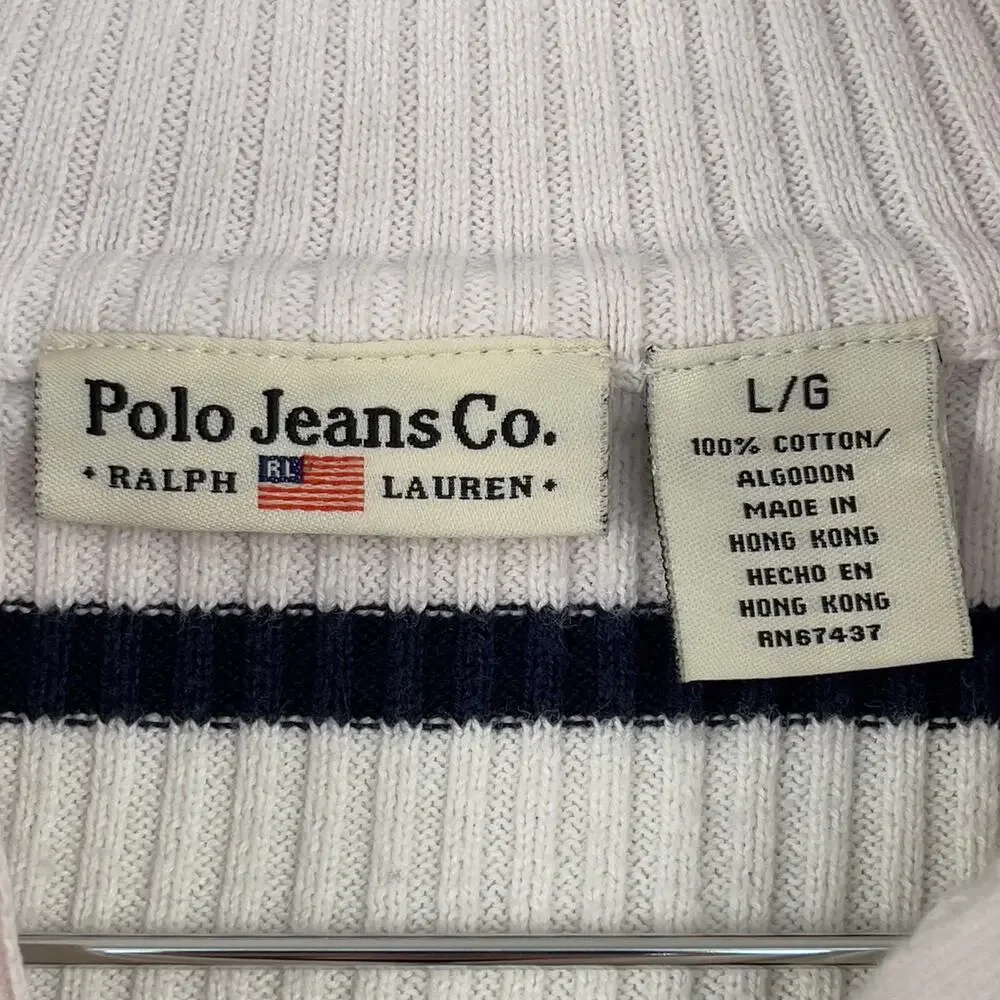 Polo Jeans Co Ralph Lauren Striped Sweater White Navy Pink Large Vintage Y2K‎